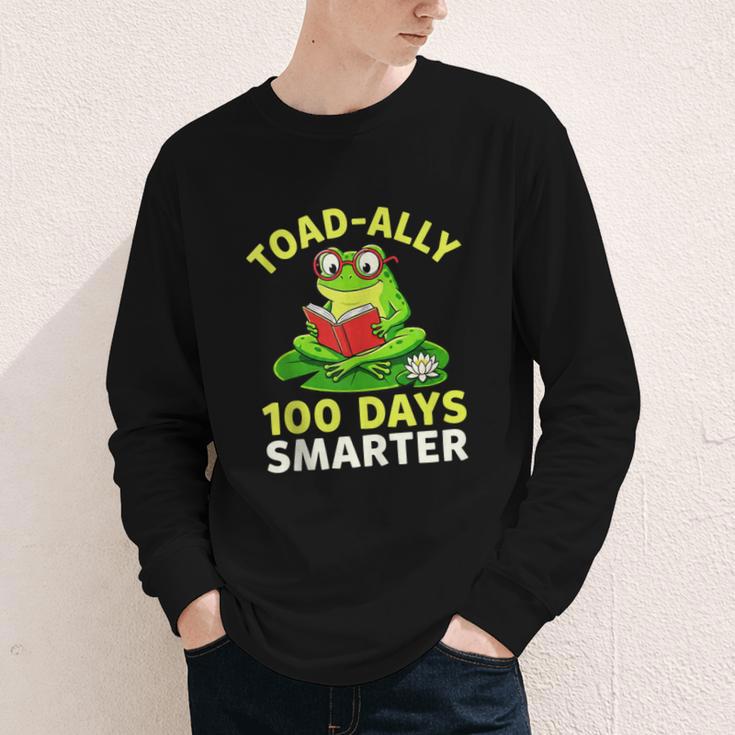 Toad-Ally 100 Days Smarter Frog Reading Book 100 School Day Youth Long Sleeve Tee