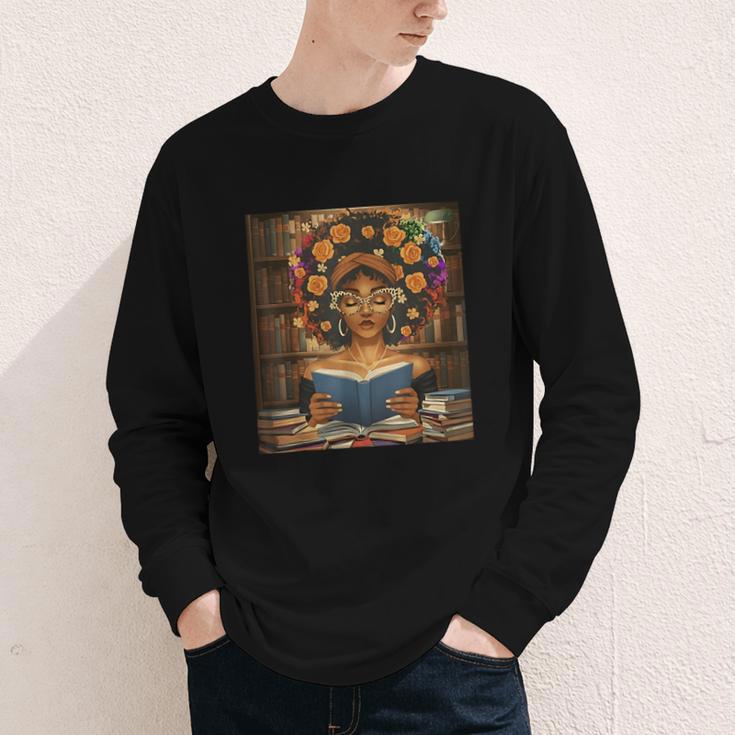 History Month Black Afro Girl Women Book Lovers Flower Youth Long Sleeve Tee