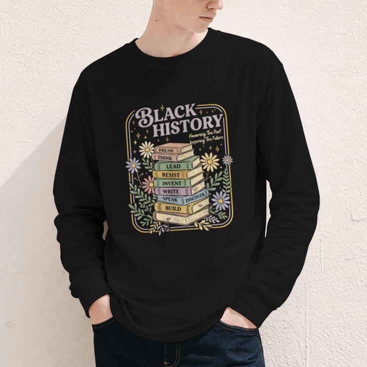 History Month Books Retro Black African Teacher Women Youth Long Sleeve Tee