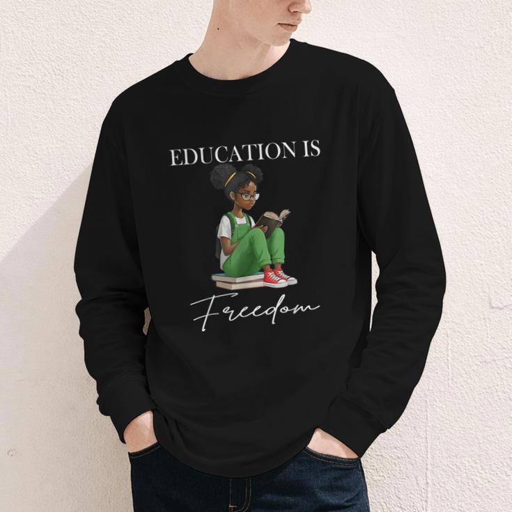 History Month Education Is Freedom Books Black Teacher Youth Long Sleeve Tee