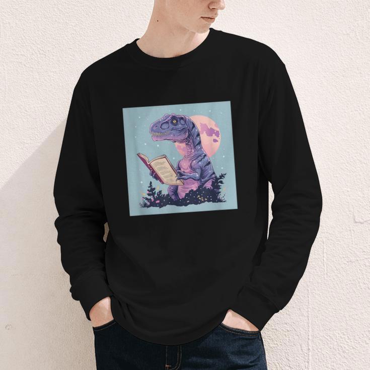 Trex Reading Book Dinosaur Youth Long Sleeve Tee