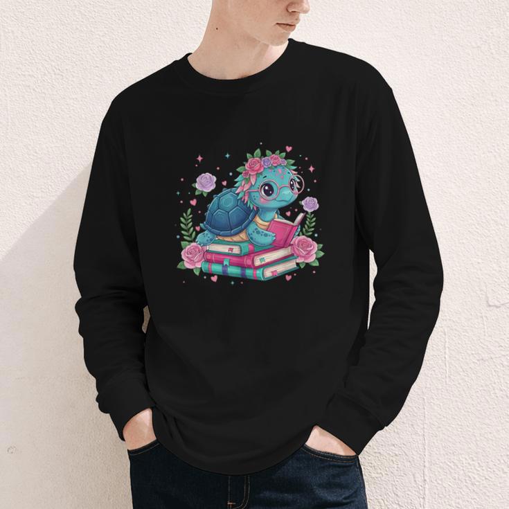 Turtle Bookworm Reading Book Bookworm Book Nerd Cute Graphic Youth Long Sleeve Tee