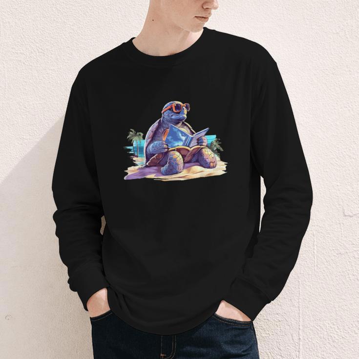 Turtle Wearing Sunglasses Reading A Book On The Beach Summer Youth Long Sleeve Tee