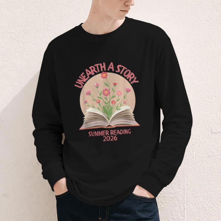 Unearth a Story 2026 Summer Reading Program Flowers Book Youth Long Sleeve Tee