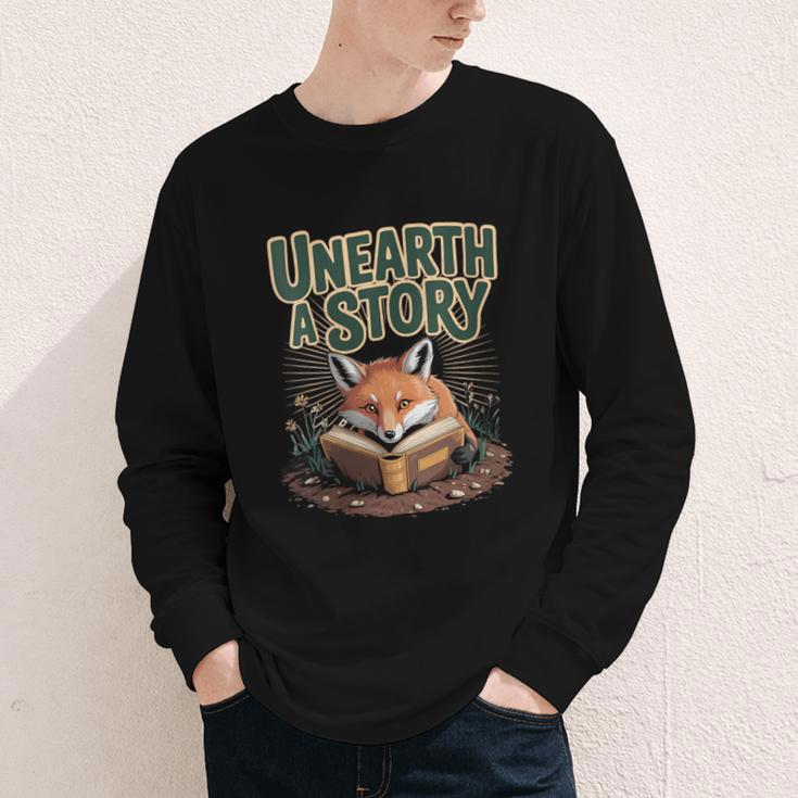 Unearth A Story Fox Reads a Book Youth Long Sleeve Tee Unearth A Story Fox Reads a Book Youth Long Sleeve Tee