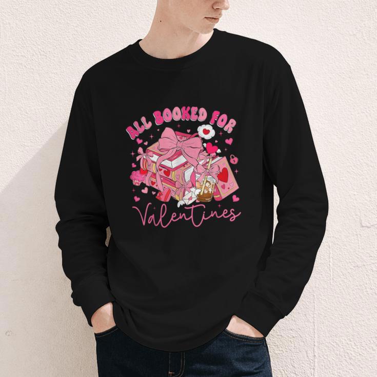 Valentine All Booked Book Coffee Coquette Bow Girl Women Youth Long Sleeve Tee
