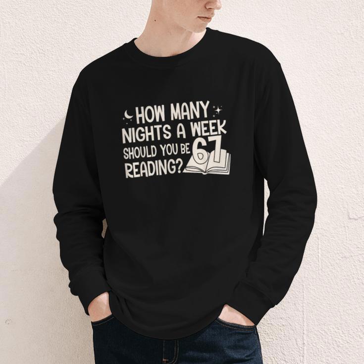 Vintage How Many Nights Reading 67 Meme Book Lover Teacher Youth Long Sleeve Tee Vintage How Many Nights Reading 67 Meme Book Lover Teacher Youth Long Sleeve Tee