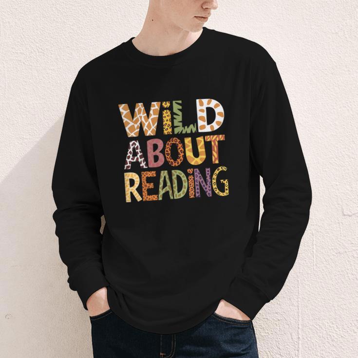 Wild About Reading Book Animal Children's Book Lover Teacher Youth Long Sleeve Tee