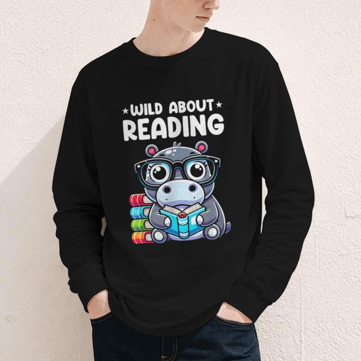 Wild About Reading Book Lover Hippo Youth Long Sleeve Tee Wild About Reading Book Lover Hippo Youth Long Sleeve Tee