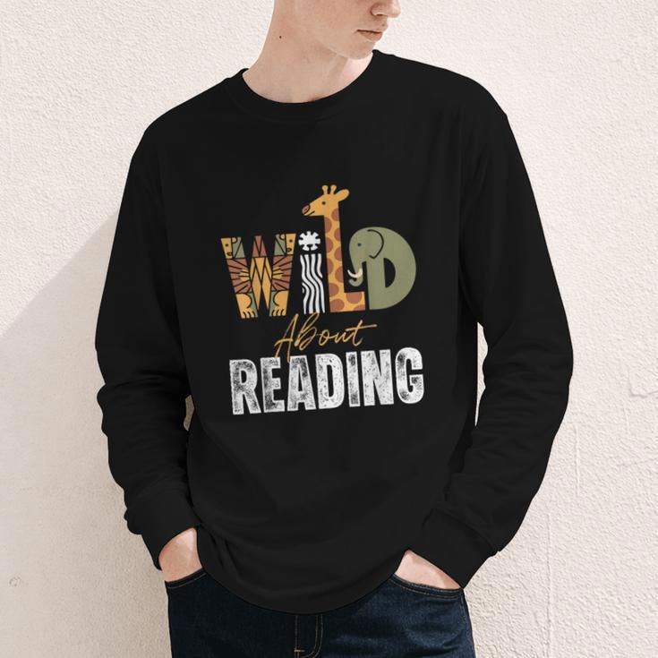 Wild About Reading Books Animal Theme Bookworm Library Day Youth Long Sleeve Tee