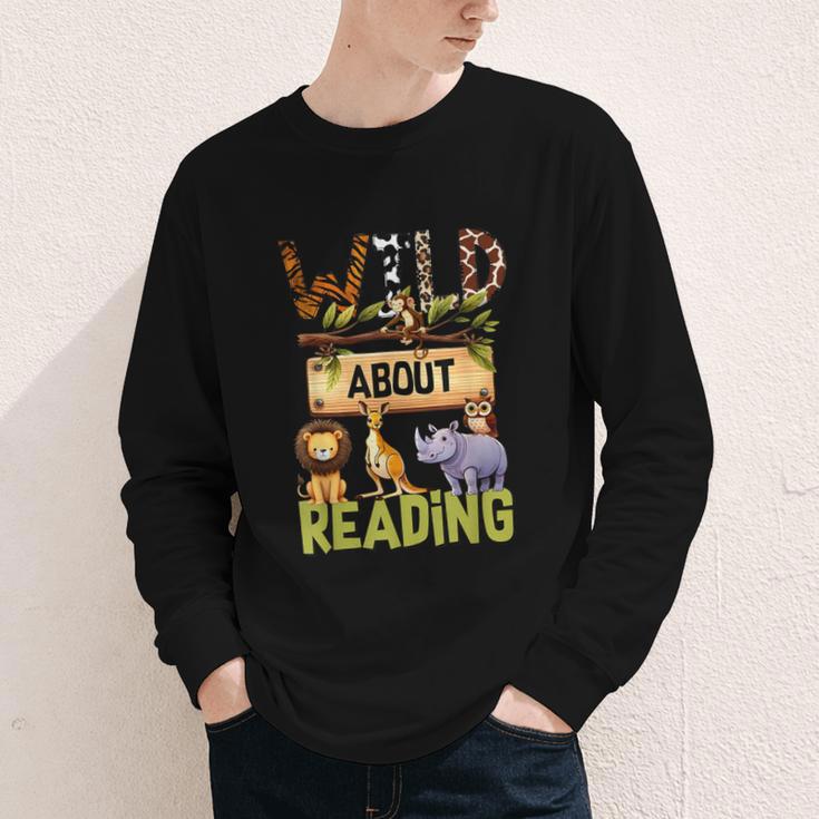 Wild About Reading Reading Books And Bookworm Library Day Youth Long Sleeve Tee