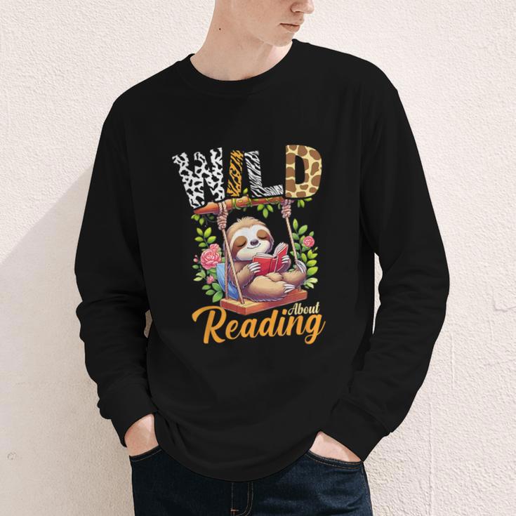 Wild About Reading Books Reader Lover Funny Teacher Animals For Men Women Kids Youth Long Sleeve Tee