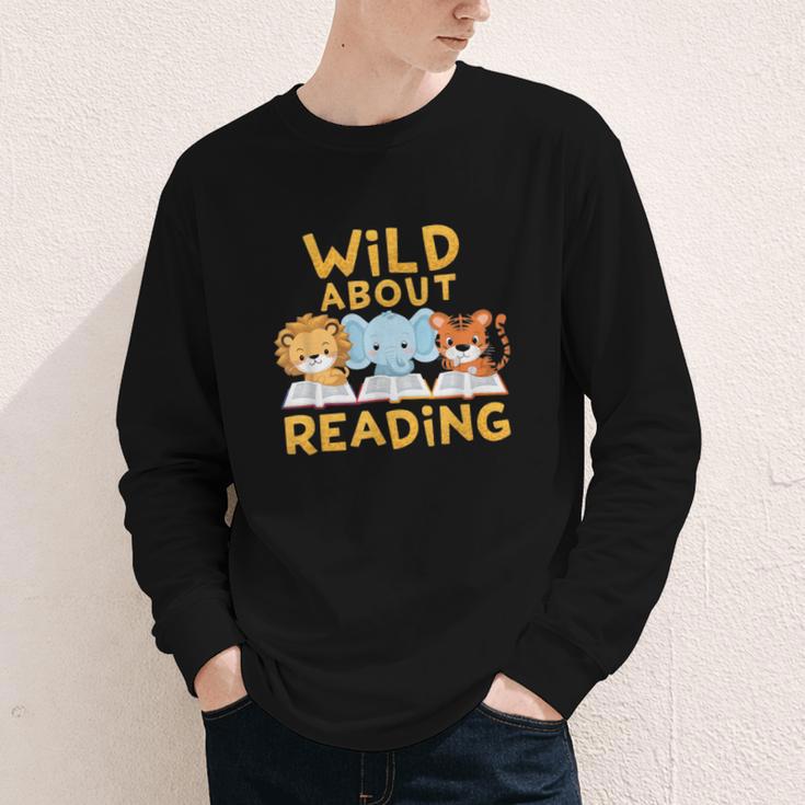 Wild About Reading Cute Animal Book Lover Kids Youth Long Sleeve Tee Wild About Reading Cute Animal Book Lover Kids Youth Long Sleeve Tee