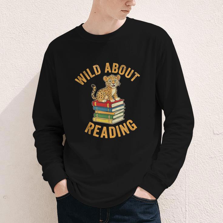 Wild About Reading Cute Leopard Teacher Kids Book Lover Youth Long Sleeve Tee