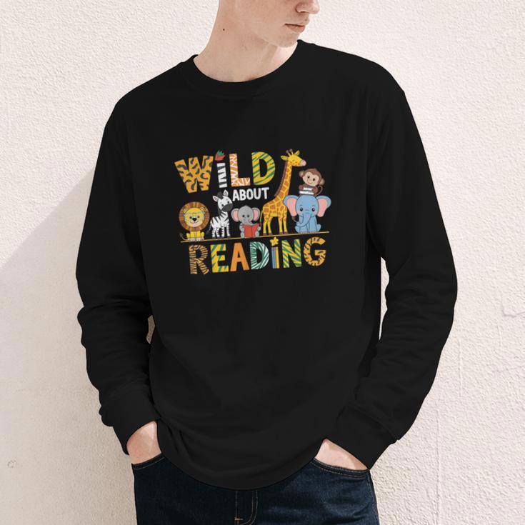 Wild About Reading Kid Love Wild Animal Books Back To School Youth Long Sleeve Tee