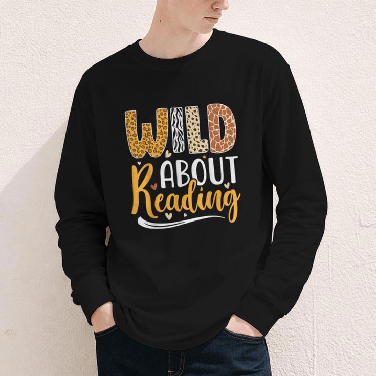 Wild About Reading Lover Bookworm Library Teacher Zoo Animal Youth Long Sleeve Tee