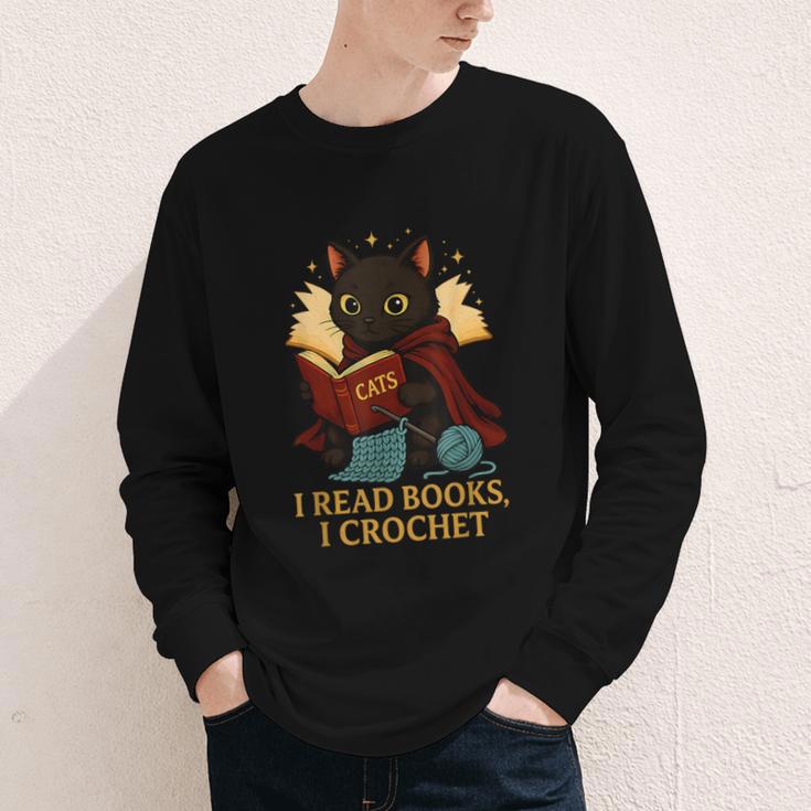 Wizard Cat Reading a Book While Crocheting Youth Long Sleeve Tee