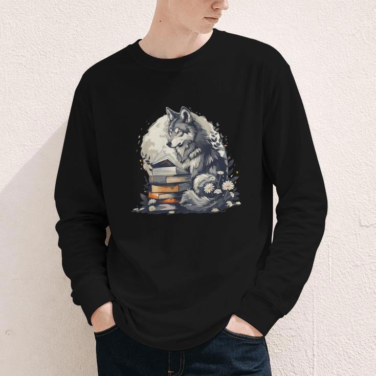 Wolf Reading Book Librarian Library Wolves Youth Long Sleeve Tee
