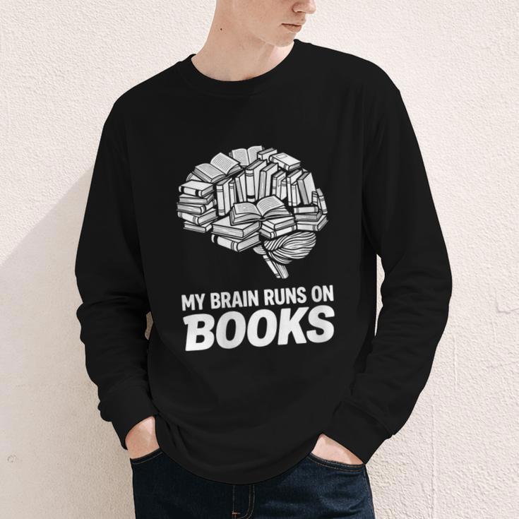 Women's My Brain Runs On Books Reading Bookworm Men Women Youth Long Sleeve Tee