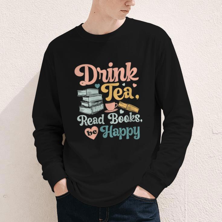 Women's Drink Tea Read Books Nerd Book Reader Book Reading Lover Youth Long Sleeve Tee