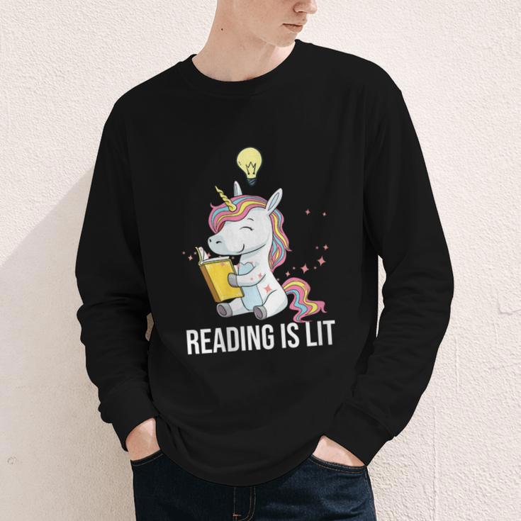 Women's Reading Is Lit Unicorn Library English Teacher Book Lover Youth Long Sleeve Tee