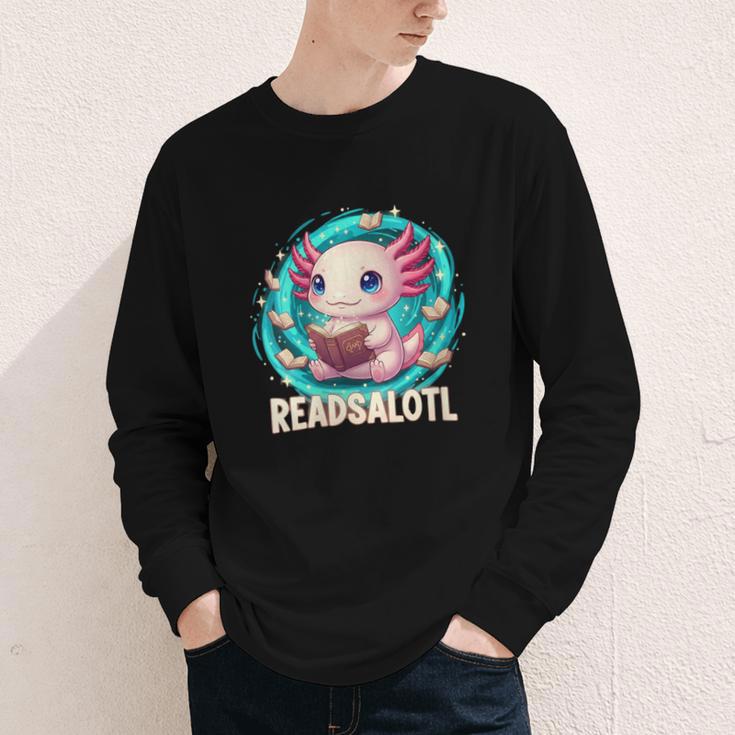 Women's Readsolotl Kawaii Axolotl Reading Book Lover Youth Long Sleeve Tee