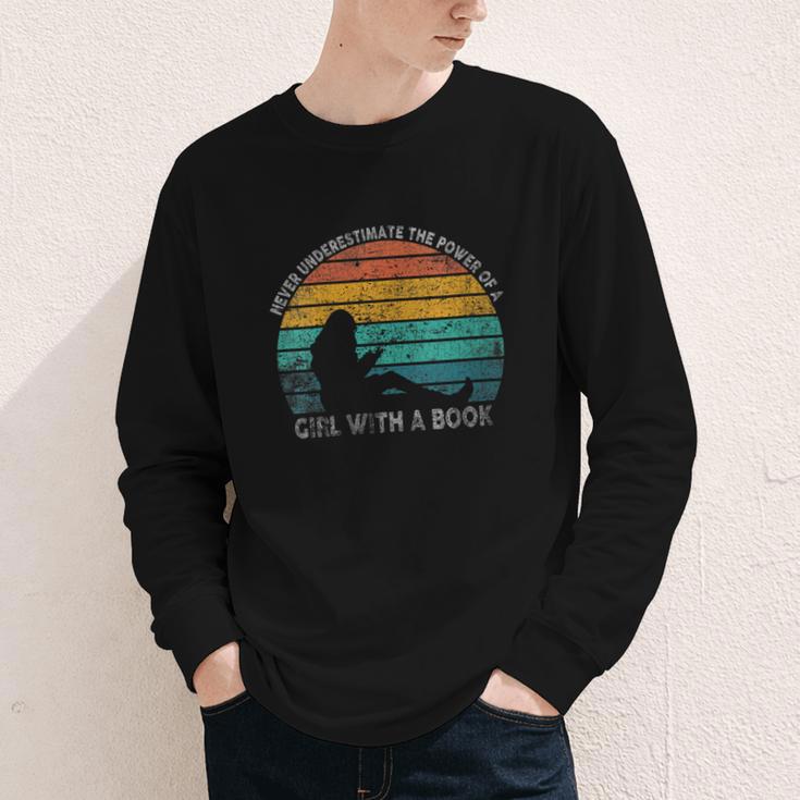 Women's Never Underestimate The Power Of A Girl With Book Reading Youth Long Sleeve Tee Women's Never Underestimate The Power Of A Girl With Book Reading Youth Long Sleeve Tee