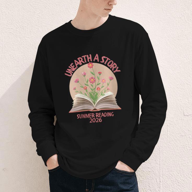 Women's Unearth a Story 2026 Summer Reading Program Flowers Book Youth Long Sleeve Tee
