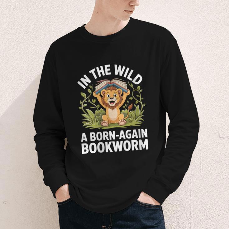 Women's Wild About Reading Book Reader Lion Zoo Animals Kids Youth Long Sleeve Tee