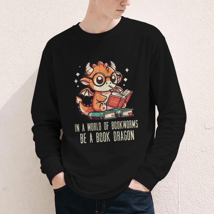 In World Of Bookworms Be Book Dragon Cute Women Kids Men Youth Long Sleeve Tee
