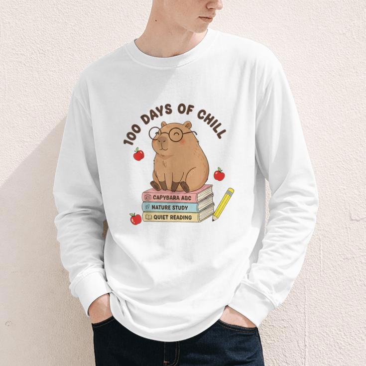 100 Days Of Chill Cute Capybara School Book Lover Youth Long Sleeve Tee 100 Days Of Chill Cute Capybara School Book Lover Youth Long Sleeve Tee