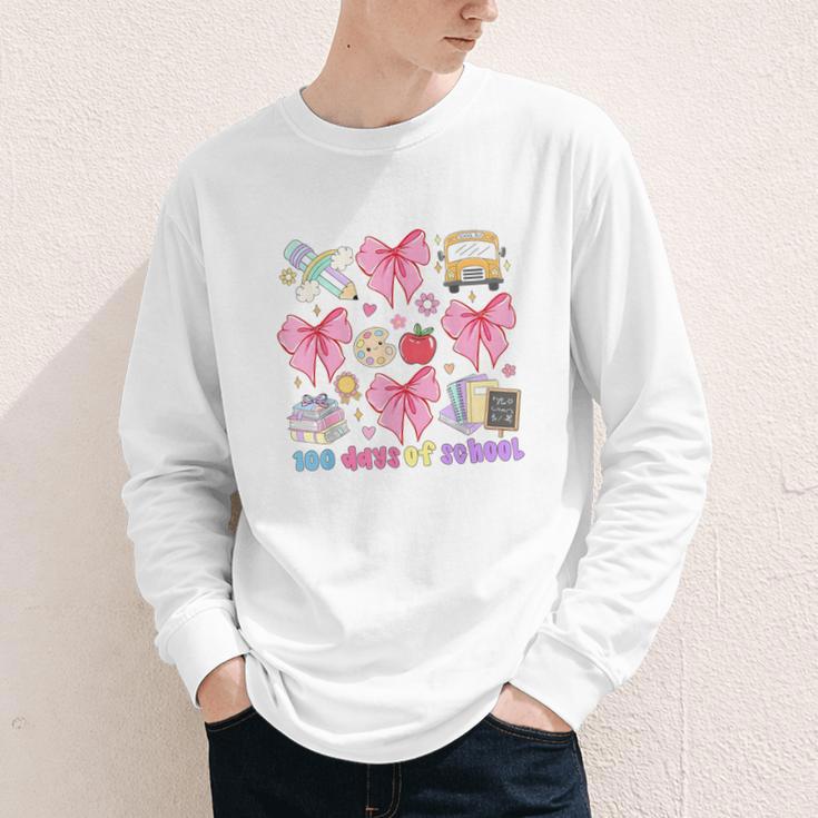 100 Days Of School Coquette Bow School Bus Pencil Books Youth Long Sleeve Tee