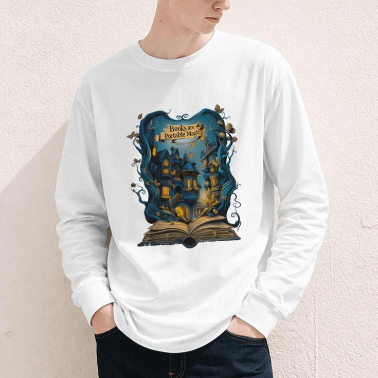 4 Books Are Portable Magic Bookish Reading Nerd Quote Youth Long Sleeve Tee