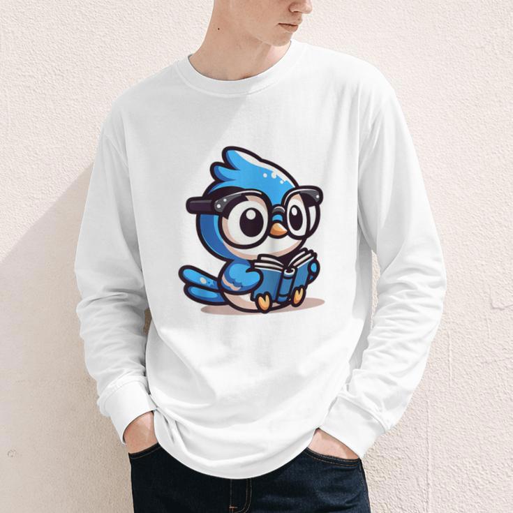 Adorable Book Lover Blue Jay With Reading Glasses Cute Raglan Baseball Tee Youth Long Sleeve Tee