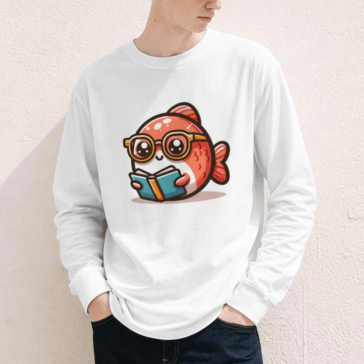 Adorable Book Lover Salmon With Reading Glasses Cute Youth Long Sleeve Tee Adorable Book Lover Salmon With Reading Glasses Cute Youth Long Sleeve Tee