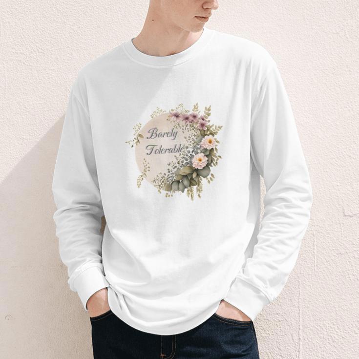 Barely Tolerable Book Lover Bookish Floral Bookworm Youth Long Sleeve Tee
