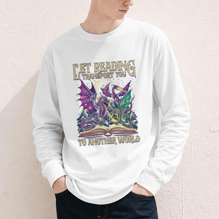 Book Lover Dragon Reading Transport You To Another World Youth Long Sleeve Tee