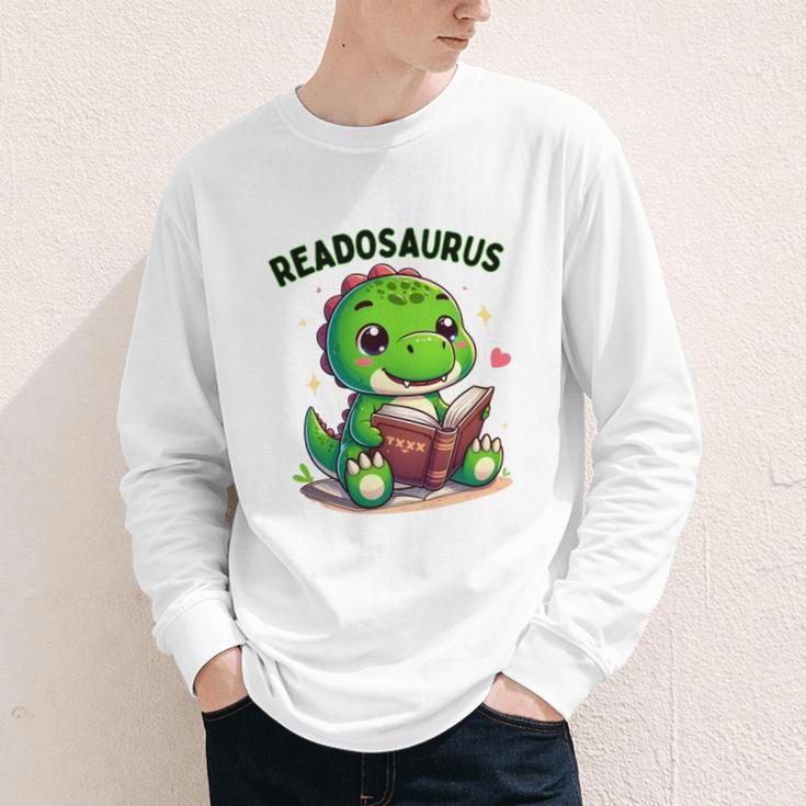 Book Lover Reading Dinosaur Readosaurus Library Youth Long Sleeve Tee
