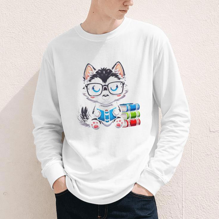 Book Lover Reading Husky Dog Youth Long Sleeve Tee