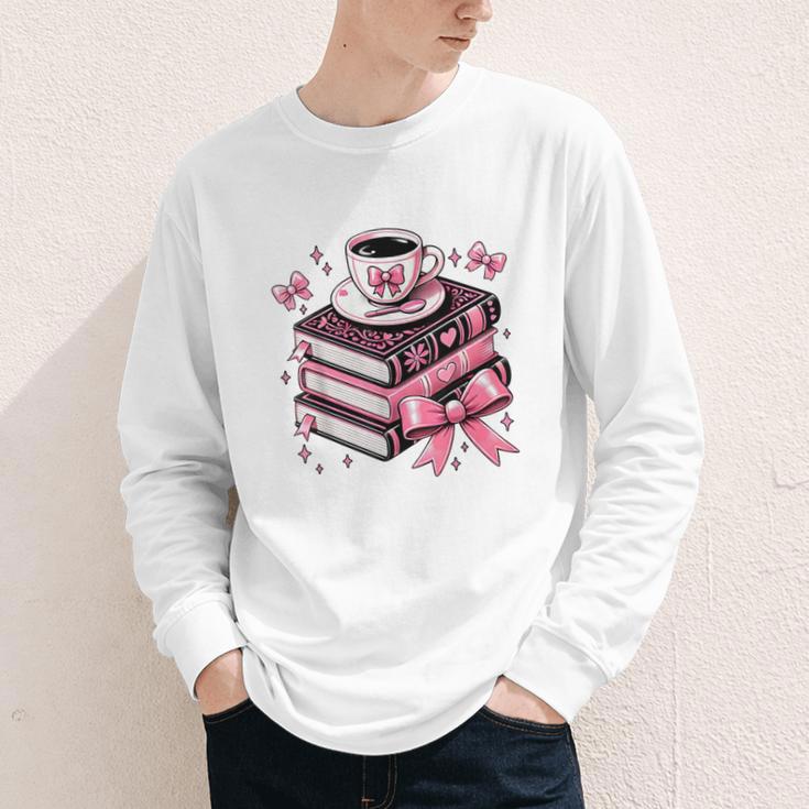 All Booked For Valentine's Teacher Coquette Bow Coffee Book Youth Long Sleeve Tee