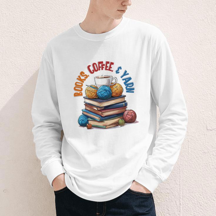 “Books Coffee & Yarn Enthusiast Cozy Reader Youth Long Sleeve Tee