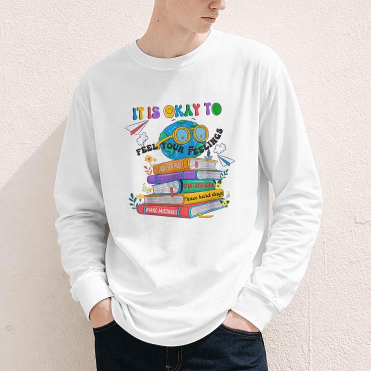 Books It's Okay To Be Kind Yellow Mental Health Day Kids Youth Long Sleeve Tee
