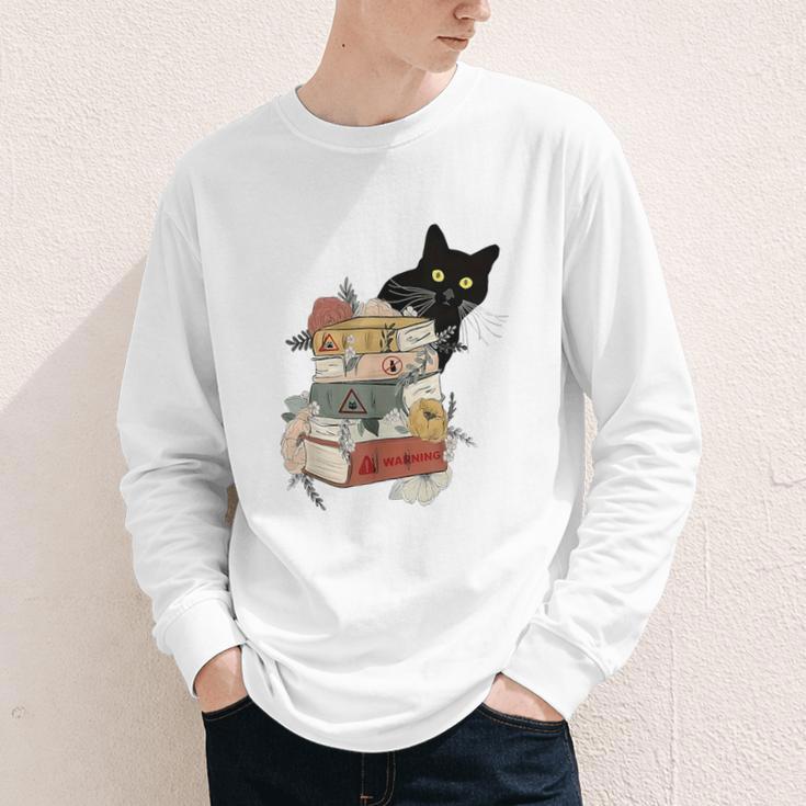 Cat And Books Flowers Reading Club Cat Lover Bookworm Youth Long Sleeve Tee