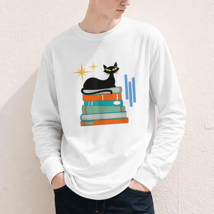 Cat And Books Retro Midcentury Mid Century Aesthetic Youth Long Sleeve Tee Cat And Books Retro Midcentury Mid Century Aesthetic Youth Long Sleeve Tee
