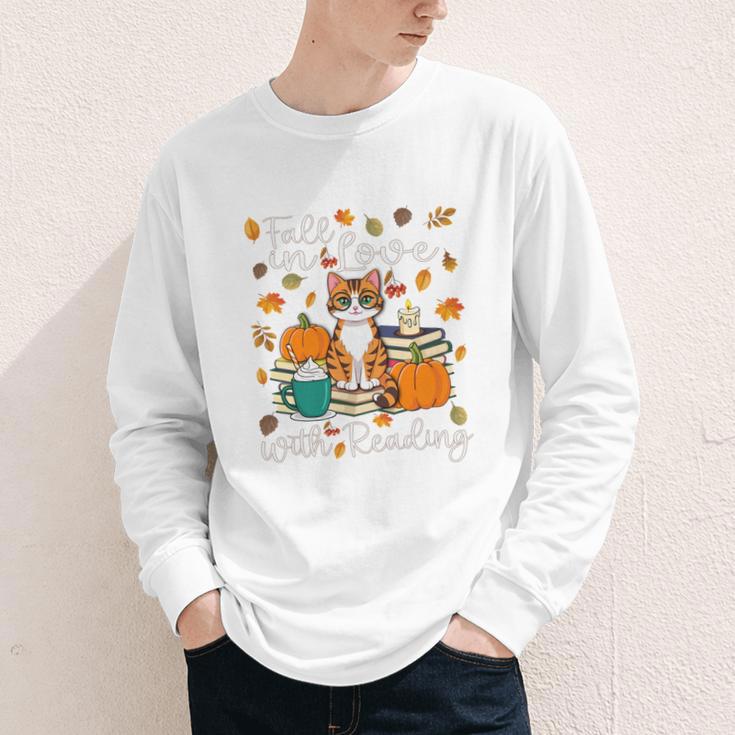Cat Fall In Love With Reading Book Lover Autumn Youth Long Sleeve Tee