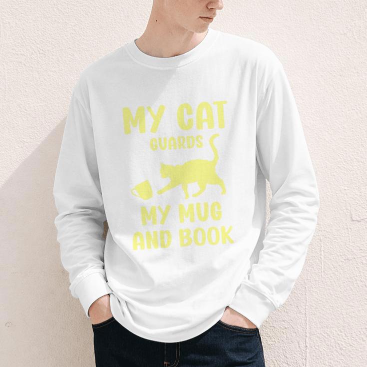 My Cat Guards My Mug And Book Humor Cats Premium Tri-Blend Youth Long Sleeve Tee