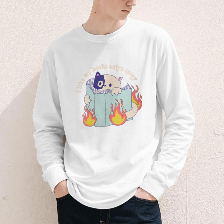 Cat Reading a Romance BookI Like My Books Extra Spicy Youth Long Sleeve Tee Cat Reading a Romance BookI Like My Books Extra Spicy Youth Long Sleeve Tee