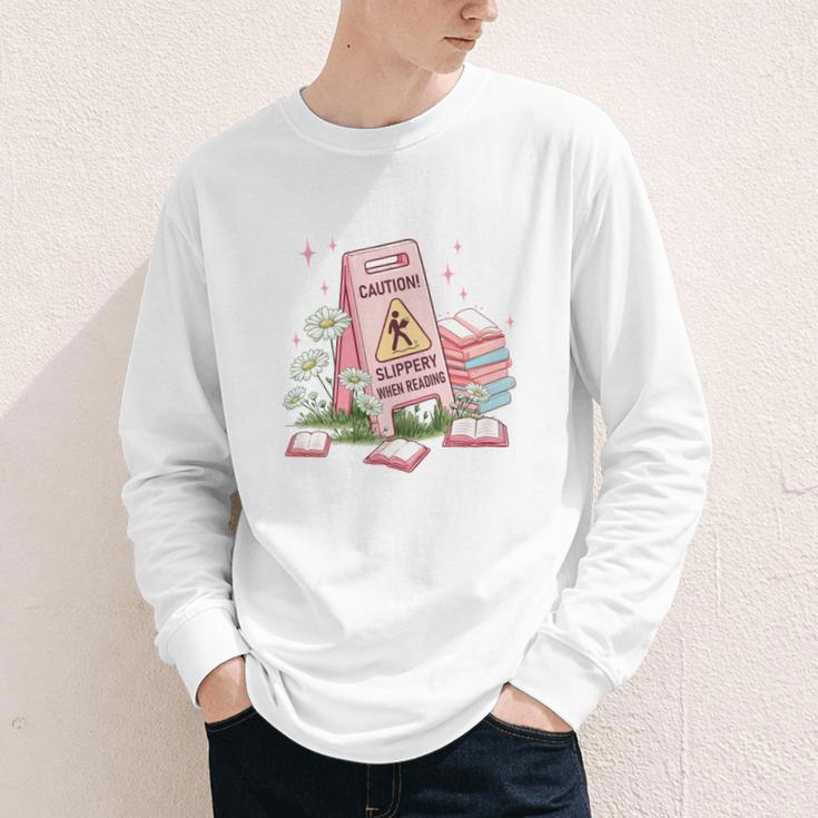 Caution Slippery When Reading Book Reader Youth Long Sleeve Tee