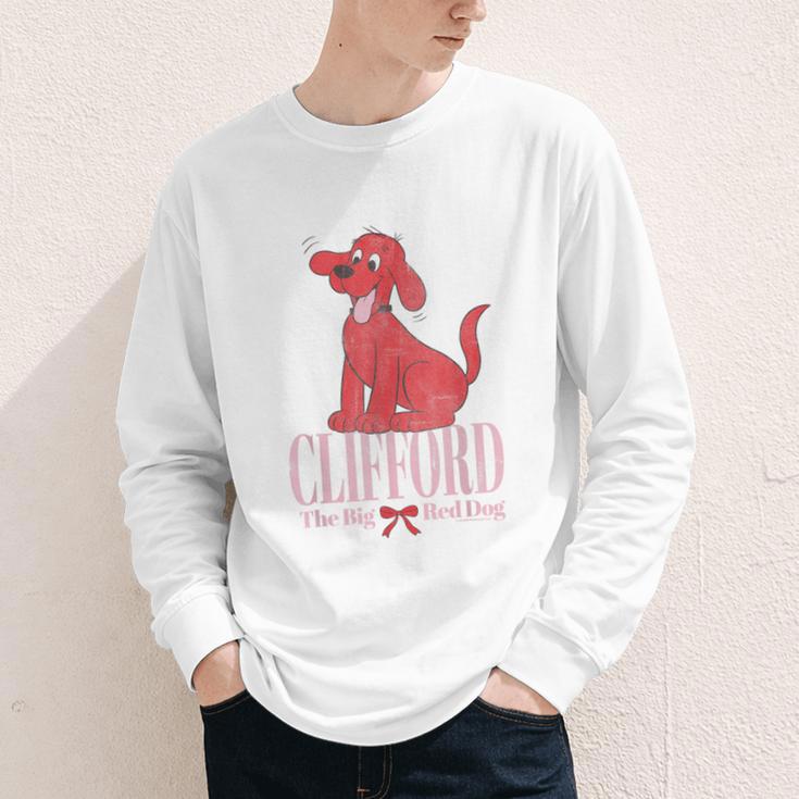 Clifford The Big Red Dog Pink Text With Bow Illustrated Book Youth Long Sleeve Tee