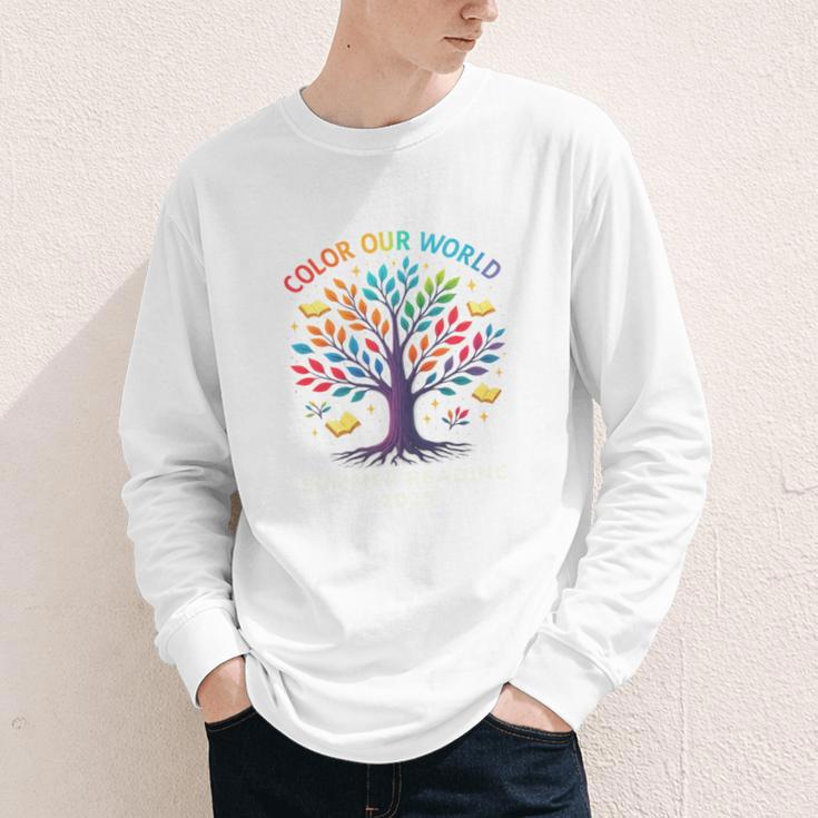 Color Our World Summer Reading Program 2025 Trippy Book Tree Youth Long Sleeve Tee Color Our World Summer Reading Program 2025 Trippy Book Tree Youth Long Sleeve Tee
